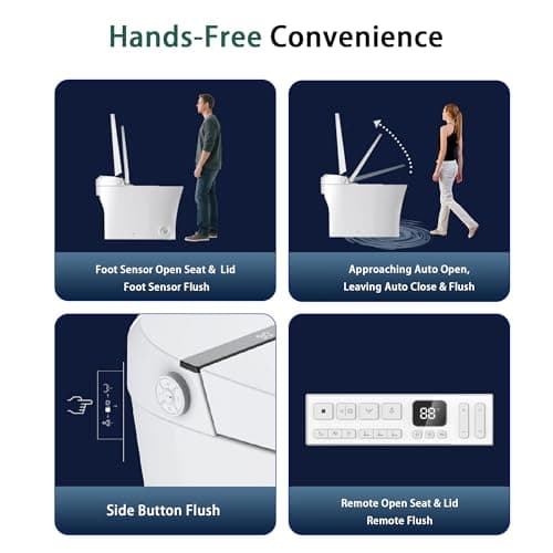EIYHOME Smart Toilet,One Piece Toilet with Auto Open Close, Auto Flush, Foot Sensor Operation, Heated Seat，Warm Water & Dryer，Night Light，LED Display,White Remote Control view 4
