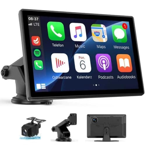 Portable 9” Wireless CarPlay Screen for Car – Apple CarPlay & Android Auto Car Touchscreen with GPS Navigation, Bluetooth, Mirror Link & Voice Control – Plug & Play Upgrade for All Vehicles
