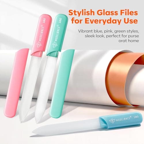 Modelones Cuticle Remover Kit Glass Nail Files, 3 PCS Crystal Glass Nail Files with 180/240 Grit, Double-Sided Reusable Sandblasted Fingernail Buffers Nail Shaper & Smoother for Home Manicure view 7