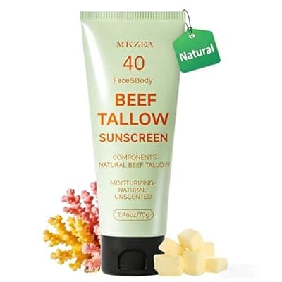 Beef Tallow Reef Safe Sunscreen SPF 40 for Face, Travel Size Natural Organic Non-Greasy Lightweight Formula For Women & Men, Summer Outdoor Sports Beach Home Office Daily Use, 2.46 OZ