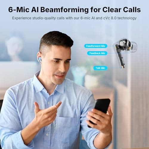 EarFun Air Pro 4+ Adaptive Noise Cancelling Wireless Earbuds, Qualcomm aptX Lossless, Dual Drivers, Translation Earbuds, Snapdragon Sound, 6 Mics AI Clear Call, Hi-Res Sound, Bluetooth 6.0, 54H, Blue view 6