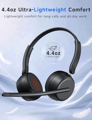 AOC Wireless Headset with Mic for Work, Bluetooth 5.4 Headphones-Dark Black | AI Noise-Canceling Mic for Clear Calls, Computer Headset with Mic Mute & USB A/C Dongle for PC, Computer, Laptop view 4