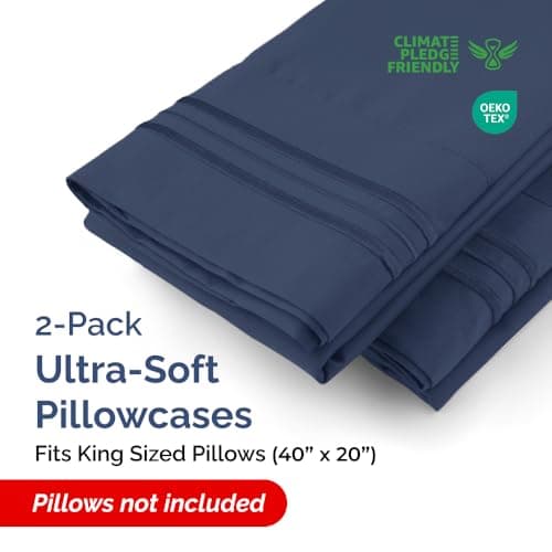 King Pillow Cases Set of 2 - Ultra Soft Hotel Quality Pillowcase Covers - Comfy, Cozy & Wrinkle Free - Shrinkage, Stain & Fade Resistant - Machine Washable Pillow Protectors - 2 Piece Set - Navy Blue view 2