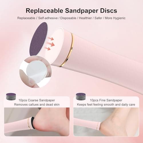 VISDOLL 2026 Upgrade Electric Foot Callus Remover, Ergonomic Foot File with 3 Speeds, Rechargeable, 20 Disposable Sandpaper Discs, Professional Pedicure Tool for Dead Skin & Calluses - Beige view 2