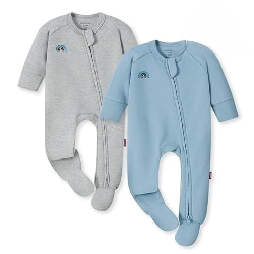 Momcozy Baby Pajamas Onesie for Boys & Girls, 0-24M, Temp-Sensing 2-Way Zipper Sleepers, Footed Rompers, 2-Pack for Newborns & Toddlers
