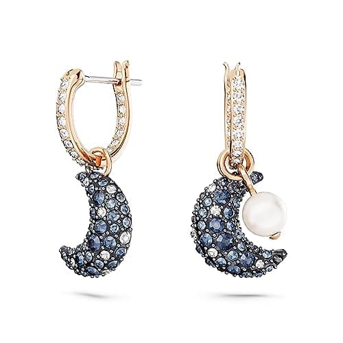Swarovski Sublima drop earrings, Asymmetrical design, Moon, Multicolored, Rose gold-tone Finished