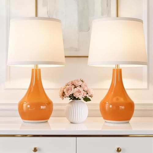Seealle Modern Ceramic Table Lamps for Night Stands - Bedside Lamps Set of 2 for Nightstand,Orange Bedroom Lamp for Living Room Cute Desk End Table Office Guest Room Dresser Rocker Swtich — image 1