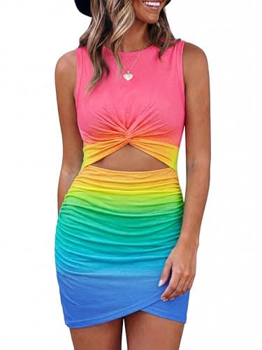 BTFBM Women 2026 Summer Dresses Sleeveless Casual Crewneck Bodycon Cutout Twist Slim Wrap Club Party Beach Mini Dress — image 1