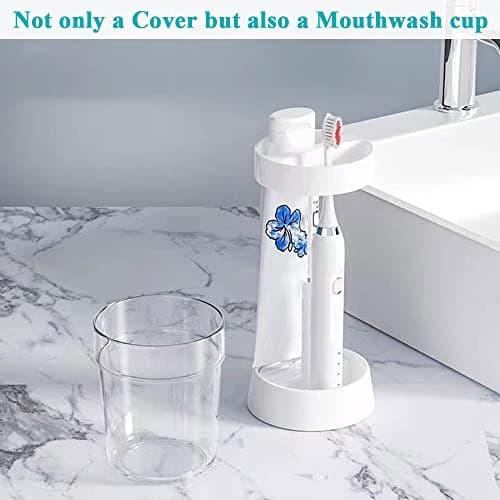 2 Pack Toothbrush Holder with Cover/Cup, Adujustable Height Electric Toothbrush Holders with 2 Slots, Compatible with Toothpaste, Conventional or Electric Toothbrush Holder for Bathrooms view 3
