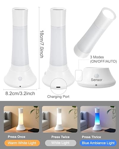 Rechargeable Motion Sensor Night Light Indoor,Portable LED Flashlight & 3 Color Lamp 3 in 1,Bedside Table Lamp for Bedroom, Hallway and Bathroom,Birthday Valentines Day Gifts for Women,Men and Kids view 4