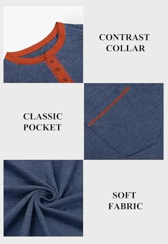 KUYIGO Mens Henley Short Sleeve T Shirt Casual Button Basic Tee Shirts Summer with Pocket view 6