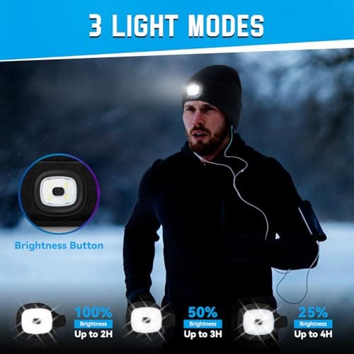FFIPBGE Valentines Day Gifts for Him, Beanie Hats with Light, USB Rechargeable LED Hand Free Headlamp, Birthday Gifts for Men, Women, and Teens, Ideal for Camping, Hiking, Black view 4