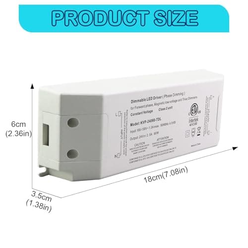 Hanbaak 60W Triac Dimmable LED Driver, 24V Dimmable Power Supply, 100-130VAC to 24VDC Transformer for Low Voltage Lighting Project, Compatible with Lutron Leviton Dimmers view 3
