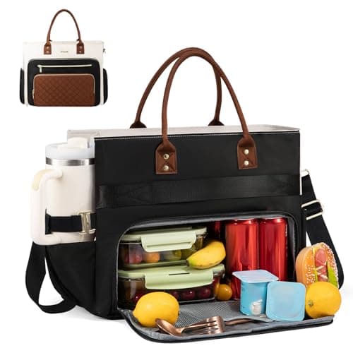 LOVEVOOK Lunch Tote Bag for Women, 3 in 1 Work Bag with Insulated Lunch Compartment & 40oz Large Cup Holder & Multi-Pockets, 15.6" Laptop Bag for Office/Daily/Travel, Gifts for Teacher Nurse Mom view 1