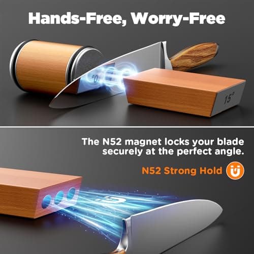 EUHOME Rolling Knife Sharpener Magnetic 15 20 Degree Angle Guide - 2-Stage Diamond Ceramic Sharpening Kit with N52 Magnets Heavy Duty Wood Base, Sharpener Tool for Kitchen Knives, Gift for Men Dad view 4