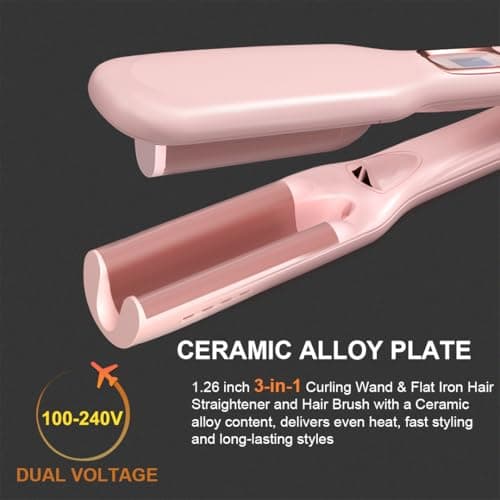 Hair Brush, JINRI Hair Iron, Pumped-Up Volume, Adjustable Temp, 360 ° Tail Rotation, Lasting Volume, for Short Or Thin Hair, Dual Voltage (100-240V), Volumizing Hair Iron, Pink, 1.38 inch view 4