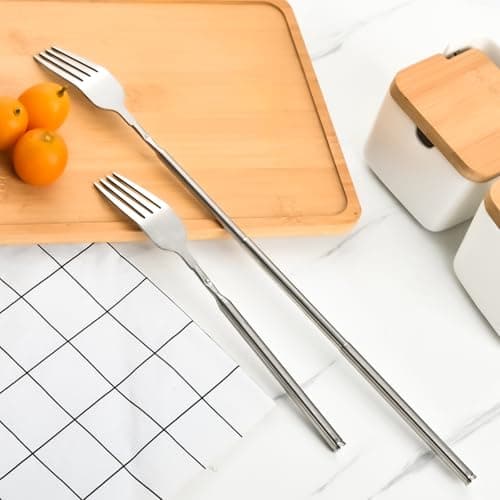 2 PCS Extendable Fork for Jokes, Expandable Forks, Extended/Extending/Extend, Extension from 8.7" to 25.4" Long, Stainless Steel Telescopic/Telescoping/Retractable Dinner Fork. Silver view 6