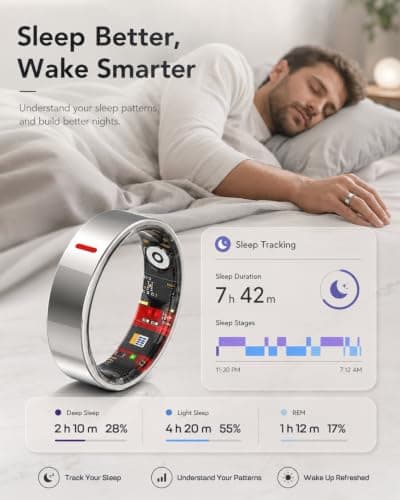 Smart Ring for Women Men, Health Ring for Android & iOS No Subscription | 24/7 Heart Rate Blood Pressure Monitor, Sleep HRV Stress Tracker, IP68 Waterproof Step Calories Fitness Ring Tracker view 4