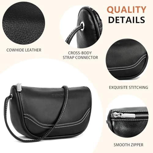 Genuine Leather Mini Crescent Bag for Women, Small Crossbody Hobo Purse for Evening Out & Shopping, Lightweight and Compact view 6