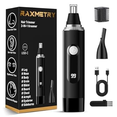 Nose Hair Trimmer for Men and Women,2026 Professional Painless IPX7 Waterproof Eyebrow & Facial Hair Trimmer,USB Rechargeable with LED Display Dual-Edge Blades for Smoother Cutting,BlackSilver