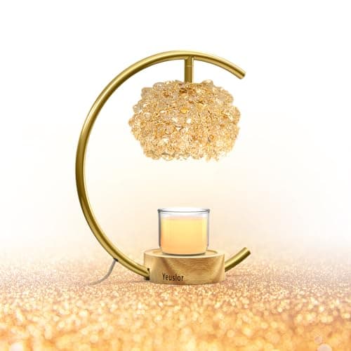 Yeuslor Gold Candle Warmer Lamp for Jar Candles with Adjustable Brightness＆Timer，Handcrafted Crystal＆Wooden Base, Luxurious Design,Home Decoration Electric Candle lamp(C-Shaped) view 1