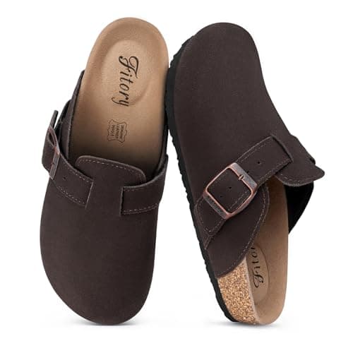 FITORY Women's Genuine Suede Clogs with Arch Support & Adjustable Buckle – Comfort Cork Footbed for Indoor and Outdoor Size 5-11 — image 1