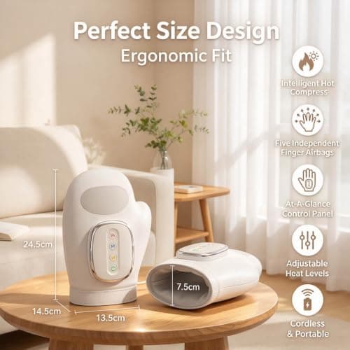 Cordless Hand Massager with Heat & Compression for Arthritis and Carpal | Tunnel, 3 Modes, 5 Intensities, 3 Heat Levels, Rechargeable Electric Handheld Wrist Massagers, Ideal Gifts for Mom Wife Women view 6