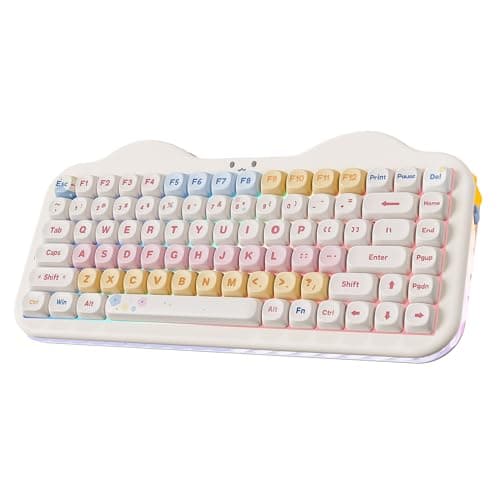 YUNZII C75 Wireless Mechanical Keyboard,75% Layout, Hot-Swappable NKRO,BT5.0/2.4G/USB-C Mode,Dye-Sub PBT MOA Keycaps,RGB Gasket Mount,Cute Cake Design for Mac/Win/Gaming (Beige, Candy Switch)