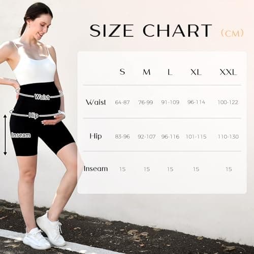 Walifrey Women's Maternity Shorts with Pockets Over The Belly,Pregnancy Yoga Pants Activewear Biker Shorts Casual view 7
