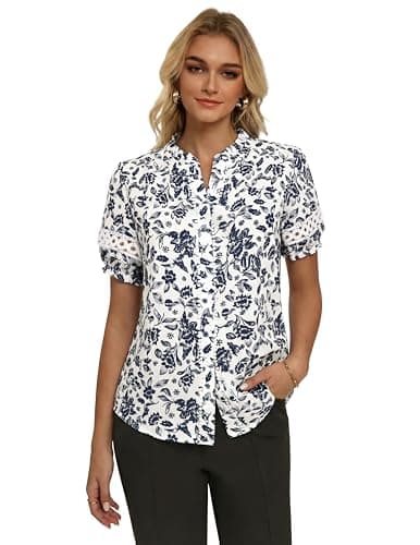GRACE KARIN Women Boho Floral Tops, Summer Short Eyelet Sleeve Dressy Casual Shirts, Spring Button Down Blouse 2026 Trendy view 4