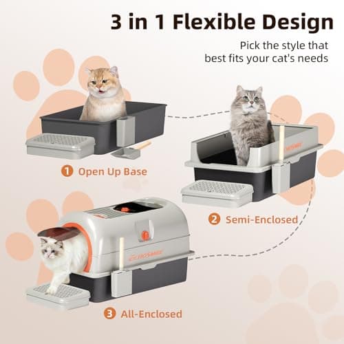 EchoSmile Stainless Steel Cat Litter Box with Lid, Large Enclosed Litter Box Top Entry for Big Cats & Kitty, Non Stick Metal Litter Box with Scoop & Foot Pedal, Odor Free, Anti-Leakage, Grey view 3