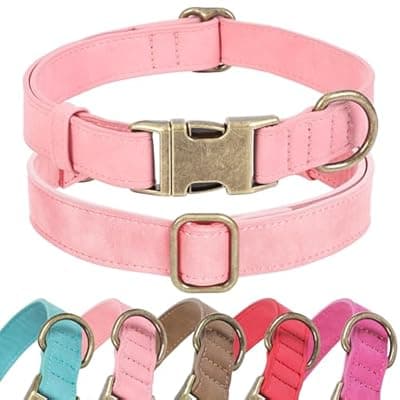 Jumpress Soft Leather Dog Collar for Small Medium Large Dogs, Heavy Duty Dog Collar Leather with Quick Release Metal Buckle, Durable & Adjustable for Small Dogs Walking (Pink, S)