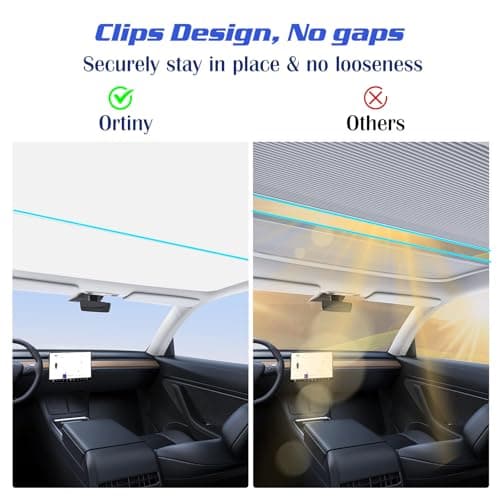 Ortiny 2025 Upgrade Tesla Model Y Sunshade Roof [No Gaps, No Sag] Heat Insulation Foldable Glass Roof Sun Shade with Nano Ice-Crystal Coatings, Accessories for Tesla Model Y 2020-2025, Tesla Interior view 4