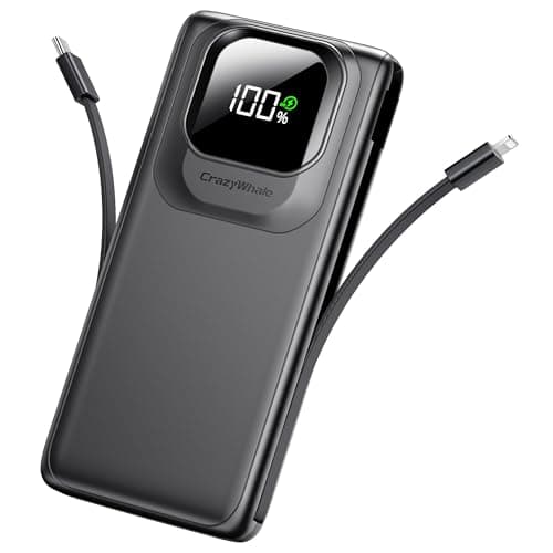 10000mAh 22.5W Portable Charger, Built-in Cables, Matte Black — image 1