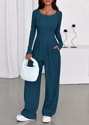 PRETTYGARDEN Jumpsuits for Women Dressy Casual 2026 Fall One Piece Outfits Long Sleeve Wide Leg Pants Romper Fashion Clothing view 5
