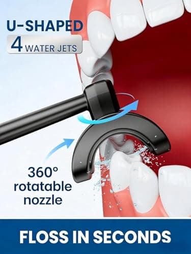CNAPES Cordless Water Flosser for Teeth - Portable Dental Flosser Pick with 360° Rotating U-Shaped Nozzle, 350ML Large Tank, 4 Modes, IPX7 Waterproof, 30-Day Battery Rechargeable for Travel & Braces view 2