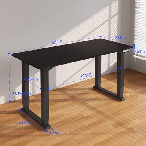 FLEXISPOT 4 Legs Standing Desk 55 x 28 Inch Electric Adjustable Height with Splice Board Home Office Sit Stand Up Desk, Black Top + Black Frame view 3