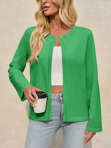 Saodimallsu Womens Lightweight Cardigans Open Front Long Sleeve One Button Casual Crewneck Loose Knit Shrug Sweater view 3