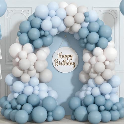 Dusty Blue Sand White Balloon Garland Arch Kit Light Blue White Balloons for Wedding Baby Shower Gender Reveal Birthday Party Decorations view 4
