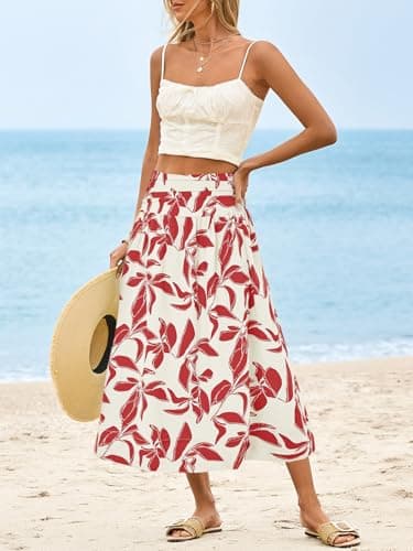 Wenrine Womens Floral Print Maxi Skirt High Waisted A Line Boho Flowy Beach Vacation Long Skirts with Pockets view 2