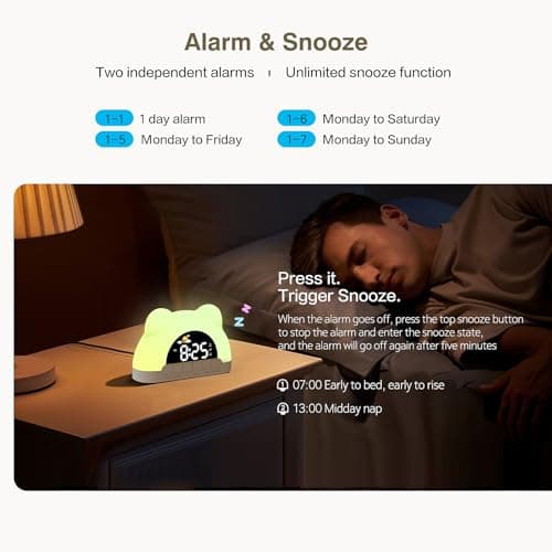 Outetrails LED Alarm Clock,Digital Alarm Clock for Girls and Boys, Little Bear Alarm Clock for Gift, 11 RGB Color Night Light and 13 Relaxing Music, Snooze, Brightness and Volume Adjustable view 4