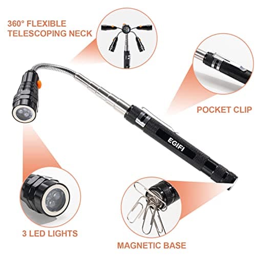 Gifts for Him, LED Magnetic Pickup Tools, Telescoping Magnetic Flashlight Pick Up Tool, Valentines Day Gifts for Boyfriend Adults, Unique Cool Gifts for Men, Dad, Husband, Black view 4