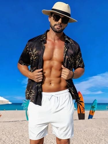 Men's Short Sleeve Hawaiian Shirt Floral Button Down Summer Tropical Beach Vacation Casual Tops view 2