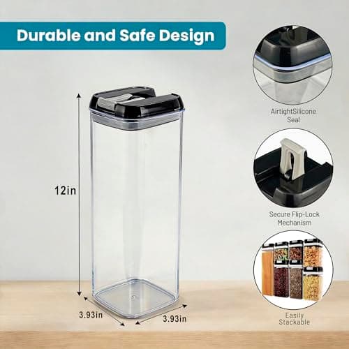 OMIO Airtight Food Storage Containers 5-Pack, BPA-Free Stackable Kitchen Canisters for Pantry Organization – Perfect for Cereal, Grains, Flour, Sugar, Snacks (1.9L, 1.2L, 0.8L x2, 0.5L) view 3