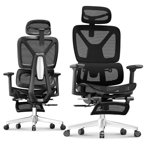 FLEXISPOT Ergoe-NEX Premium Ergonomic Office Chair with Footrest - Adjustable 3D Armrests, Dynamic Lumbar Support, Recline & Tilt Function, Mesh Seat, for Home & Office Use, Black view 1