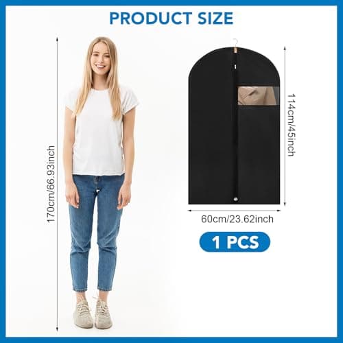Dntorx 1 Pack Garment Bags with Clear Window, 45" Clothes Covers with Zipper, Transparent Hanging Suit & Coat Covers for Closet Storage, Jackets, Dresses, Windbreakers view 2