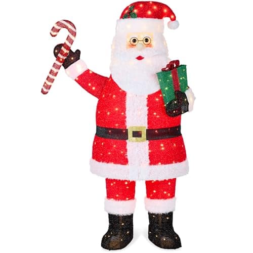 Best Choice Products 3ft Lighted Pop-Up Santa, Outdoor Christmas Holiday Decoration w/ 120 LED Lights, Twinkling Candy Cane, Gift Box, Hat view 1