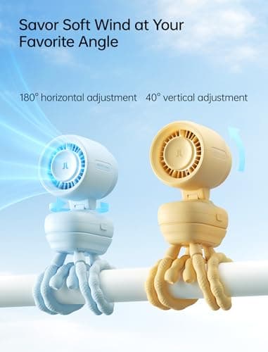 JISULIFE 2026 Stroller Fan – Small & Stylish with 38H Cooling, Soft Night Light, One‑Click Detachable for Stroller or Desk, Safe Baby Fan for Crib Car Seat Nursery Travel, Gifts for Baby Mom (Blue) view 3