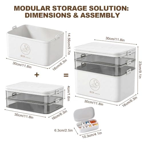 CFQNI 3-Tier Medicine Organizer Storage Box with Handle, Portable First Aid Kit Organizer for Home, Large Emergency Medical Case & Pill Bottle Holder, Multipurpose Cabinet Bin for Family Care view 2