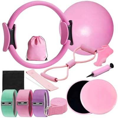 Pilates Kit for Home Workouts, Pilates Essential Kit 12-Piece -Home Pilates Workout Kit for Women with 12.6”Magic Circle, 9.8” Yoga Ball & 6 Resistance Bands for Stretching at Home Gym & Studio